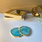 Turquoise  Crystal Agate Coaster With Gold Plating