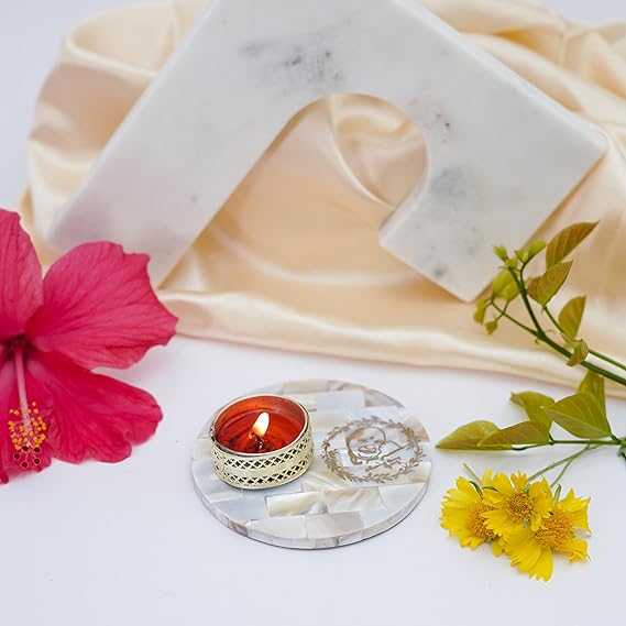 Ik Onkar Tea Light Holder Mother of Pearl Festive Home Décor Light Holder