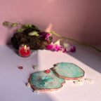 Blue  Crystal Agate Coaster With Rose Gold Plating