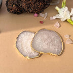 White  Crystal Agate Coaster With Gold Plating