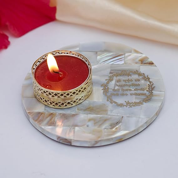 Ik Onkar Tea Light Holder Mother of Pearl Festive Home Décor Light Holder