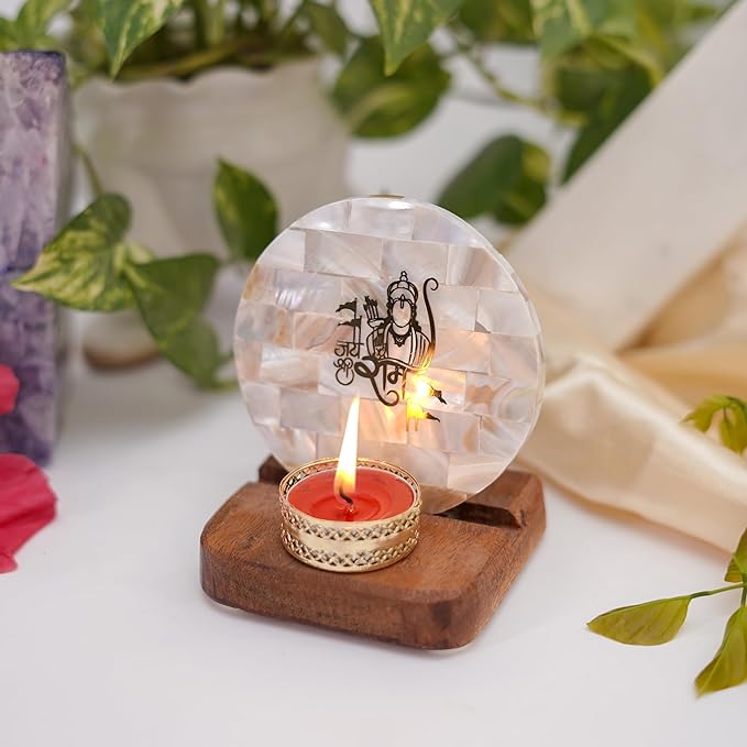 Ik Onkar Tea Light Holder Mother of Pearl with Wood