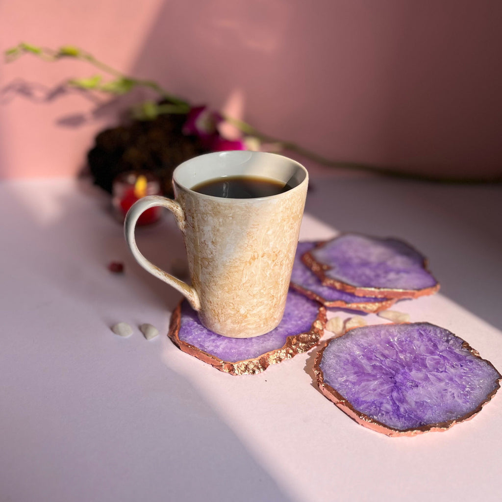 White  Crystal Agate Coaster With Rose Gold Plating