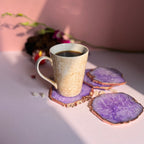 Purple  Crystal Agate Coaster With Rose Gold Plating