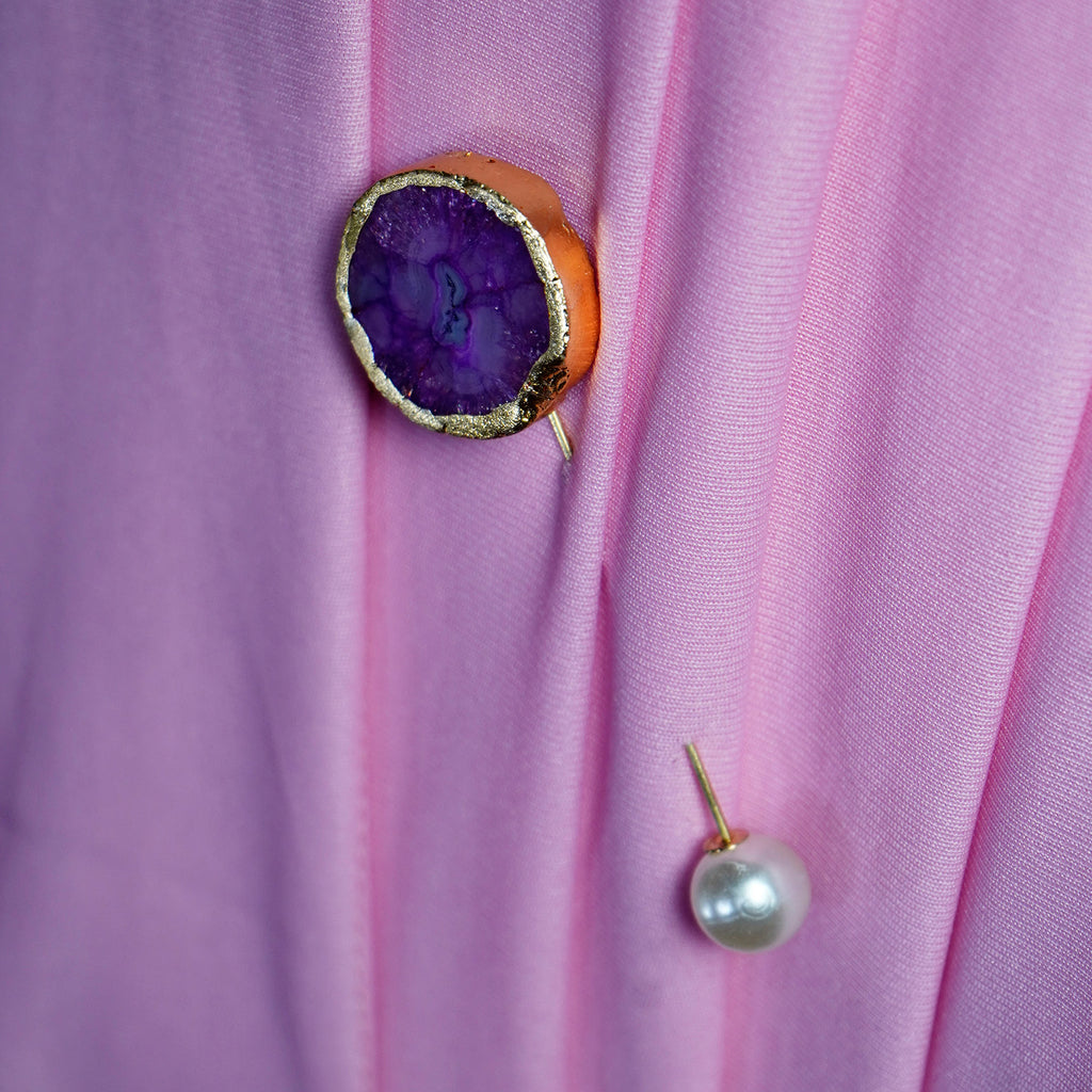 Pink Solar Agate Gold Plated Brooch