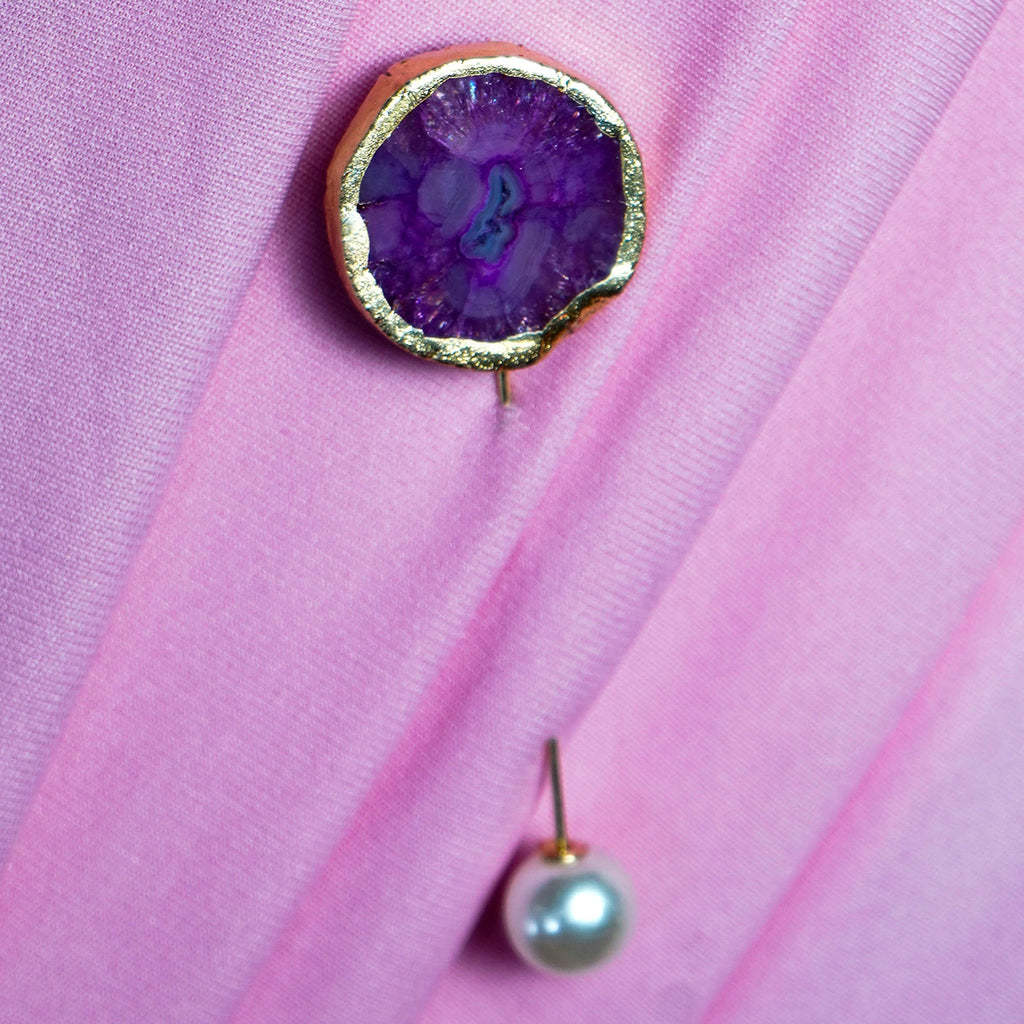Pink Solar Agate Gold Plated Brooch