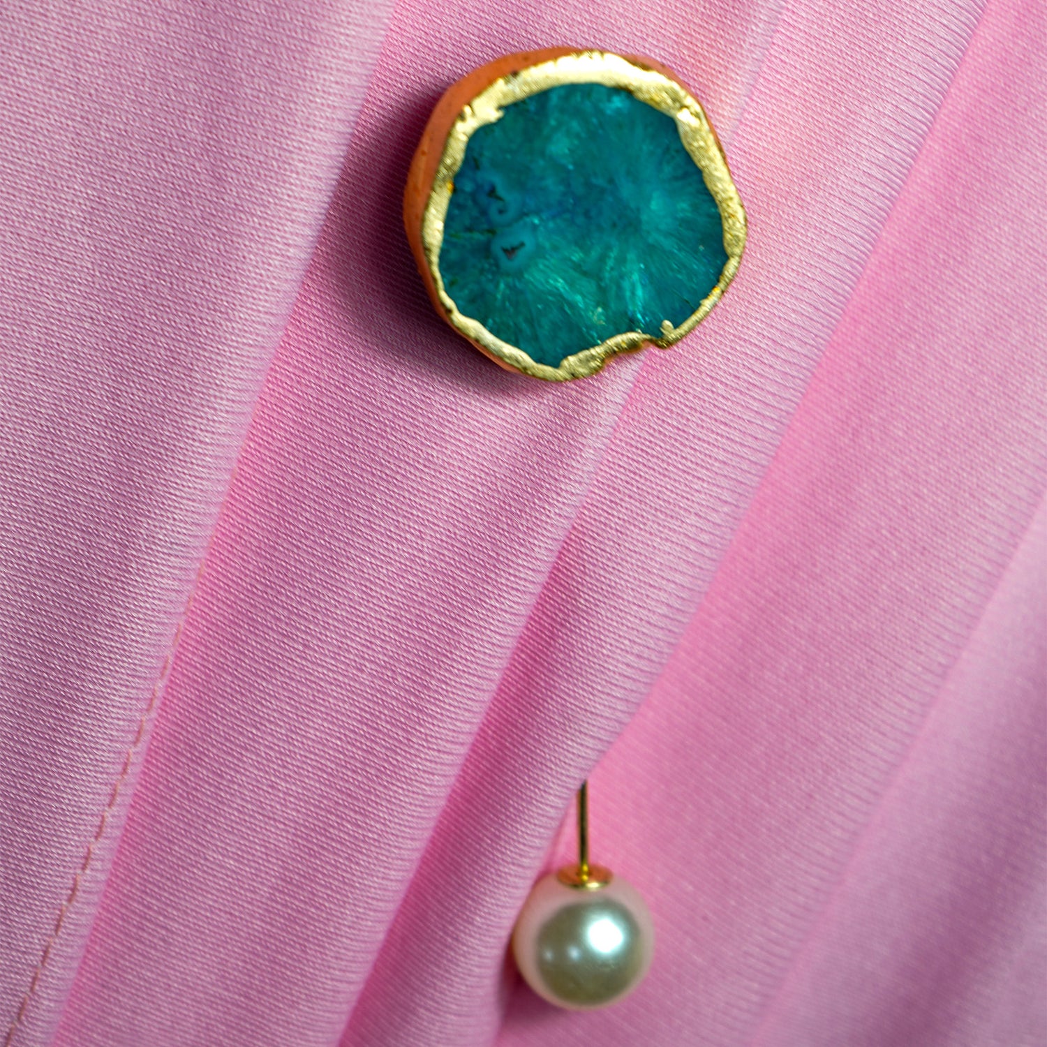 Green Solar Agate Gold Plated Brooch