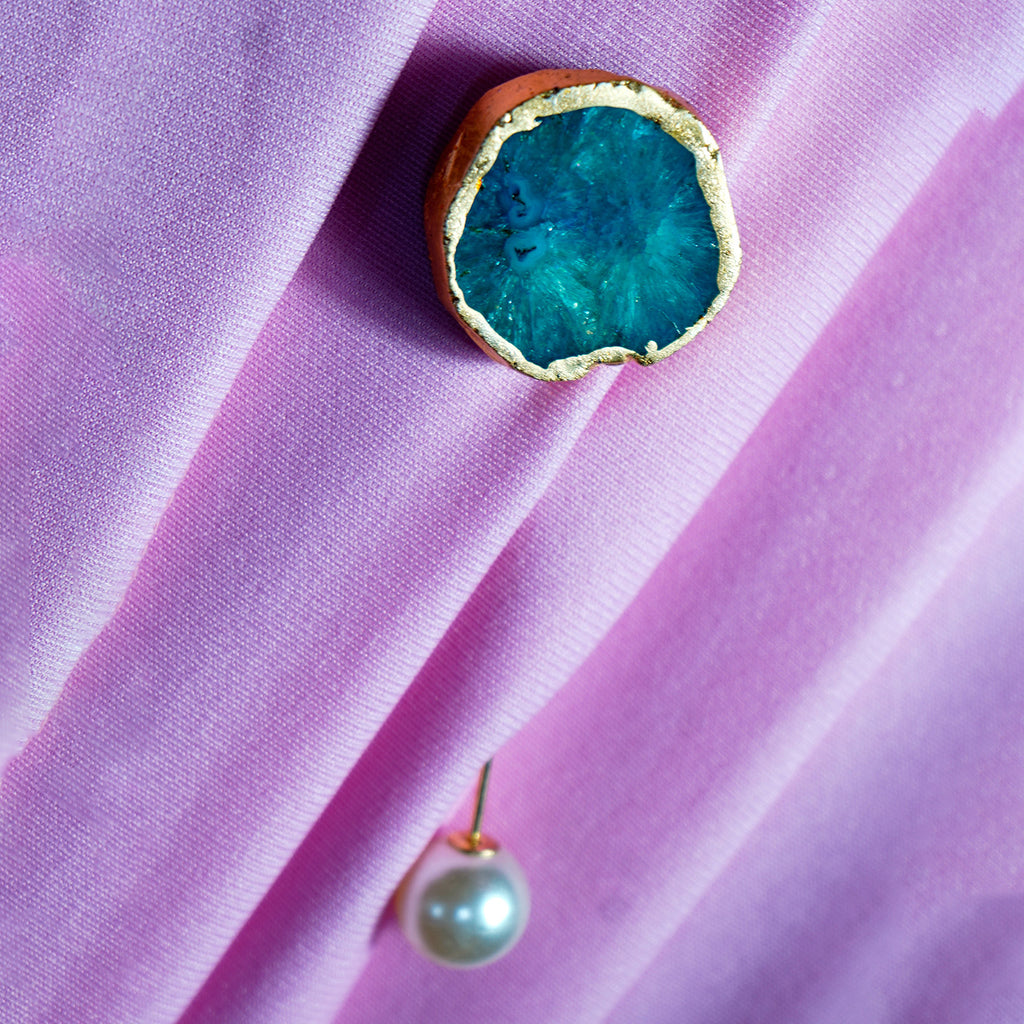 Green Solar Agate Gold Plated Brooch