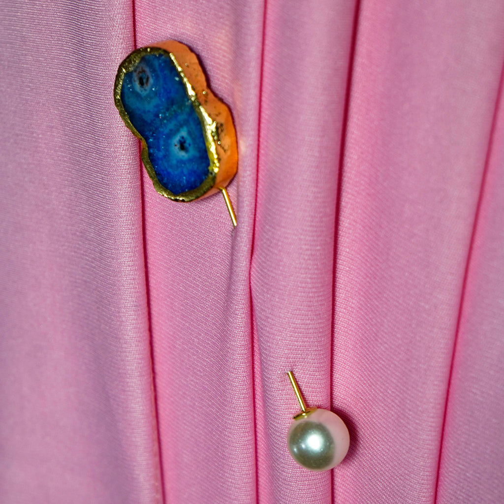 Blue Solar Agate Gold Plated Brooch