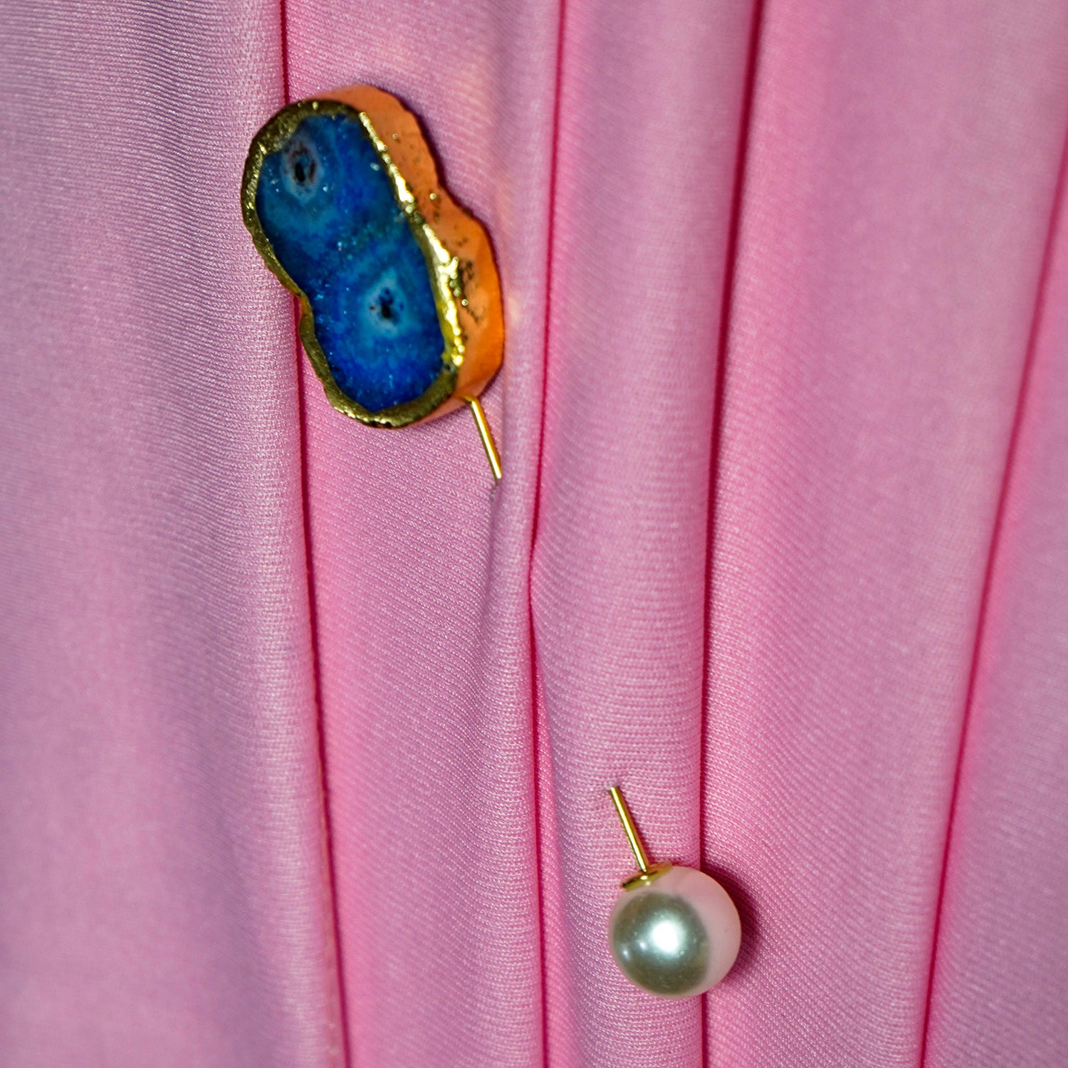 Blue Solar Agate Gold Plated Brooch