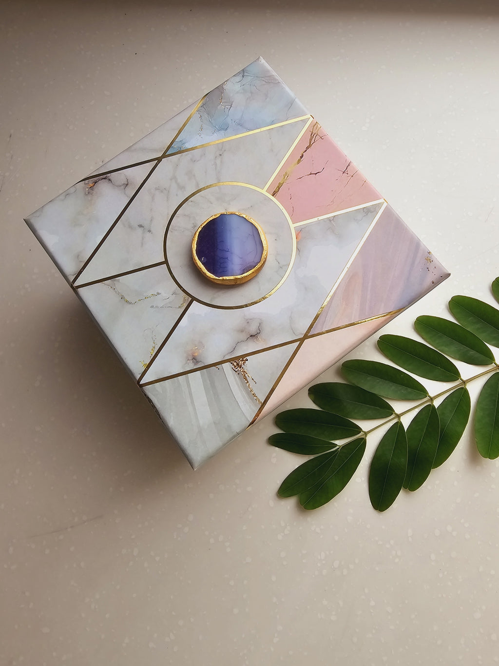 OM Agate with Marble Base Back Side Tealight-Green