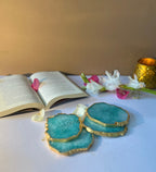 Crystal Agate Coaster Gold Plated Set of 4- Green