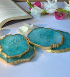 Crystal Agate Coaster Gold Plated Set of 4- Green