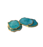 Crystal Agate Coaster Gold Plated Set of 4- Green