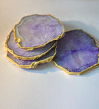 Crystal Agate Coaster Gold Plated Set of 4- Purple