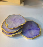 Crystal Agate Coaster Gold Plated Set of 4- Purple
