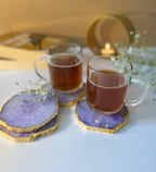 Crystal Agate Coaster Gold Plated Set of 4- Purple