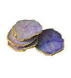 Crystal Agate Coaster Gold Plated Set of 4- Purple