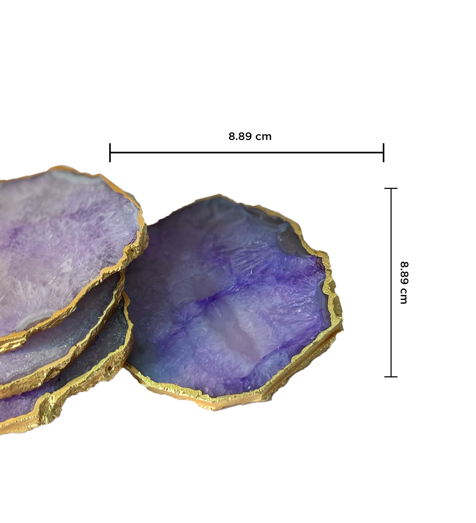 Crystal Agate Coaster Gold Plated Set of 4- Purple