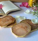 Crystal Agate Coaster Gold Plated Set of 4- Brown