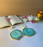 Crystal Agate Coaster Gold Plated Set of 2- Green