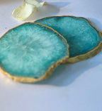 Crystal Agate Coaster Gold Plated Set of 2- Green