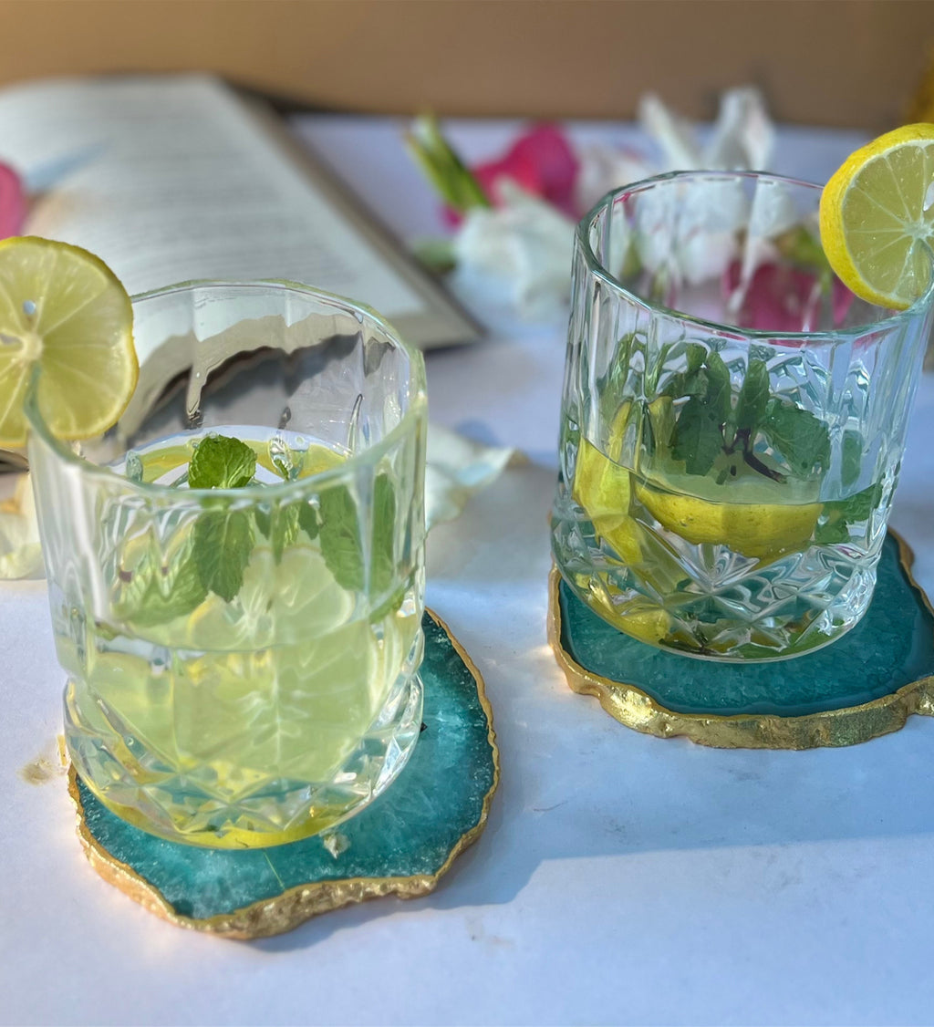 Crystal Agate Coaster Gold Plated Set of 2- Green