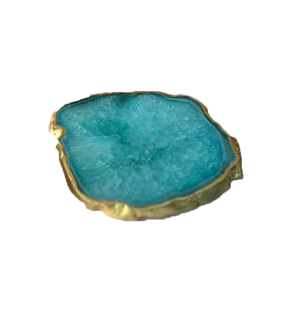 Crystal Agate Coaster Gold Plated Set of 2- Green