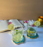 Crystal Agate Coaster Gold Plated Set of 2- Green