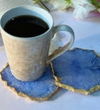 Crystal Agate Coaster Gold Plated Set of 2- Blue