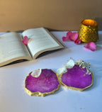 Crystal Agate Coaster Gold Plated Set of 2- Pink