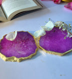 Crystal Agate Coaster Gold Plated Set of 2- Pink