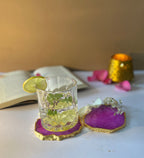 Crystal Agate Coaster Gold Plated Set of 2- Pink