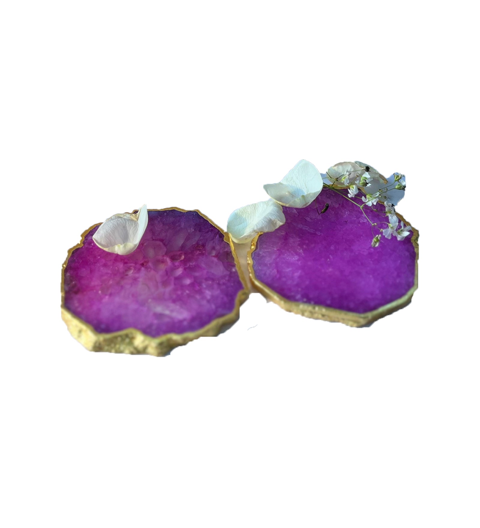 Crystal Agate Coaster Gold Plated Set of 2- Pink
