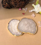 Crystal Agate Coaster Gold Plated Set of 2- White