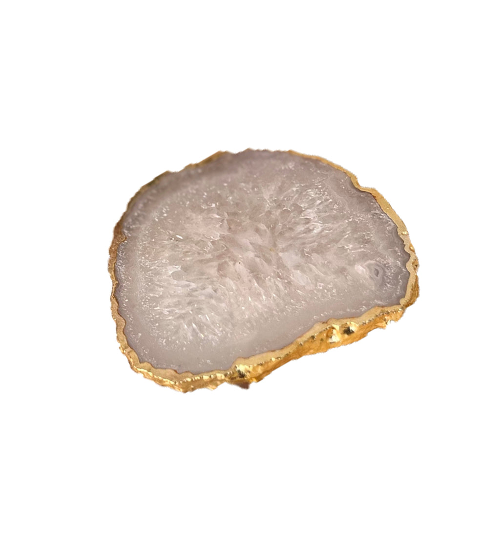 Crystal Agate Coaster Gold Plated Set of 2- White