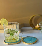 Crystal Agate Coaster Gold Plated Set of 2- Turquoise