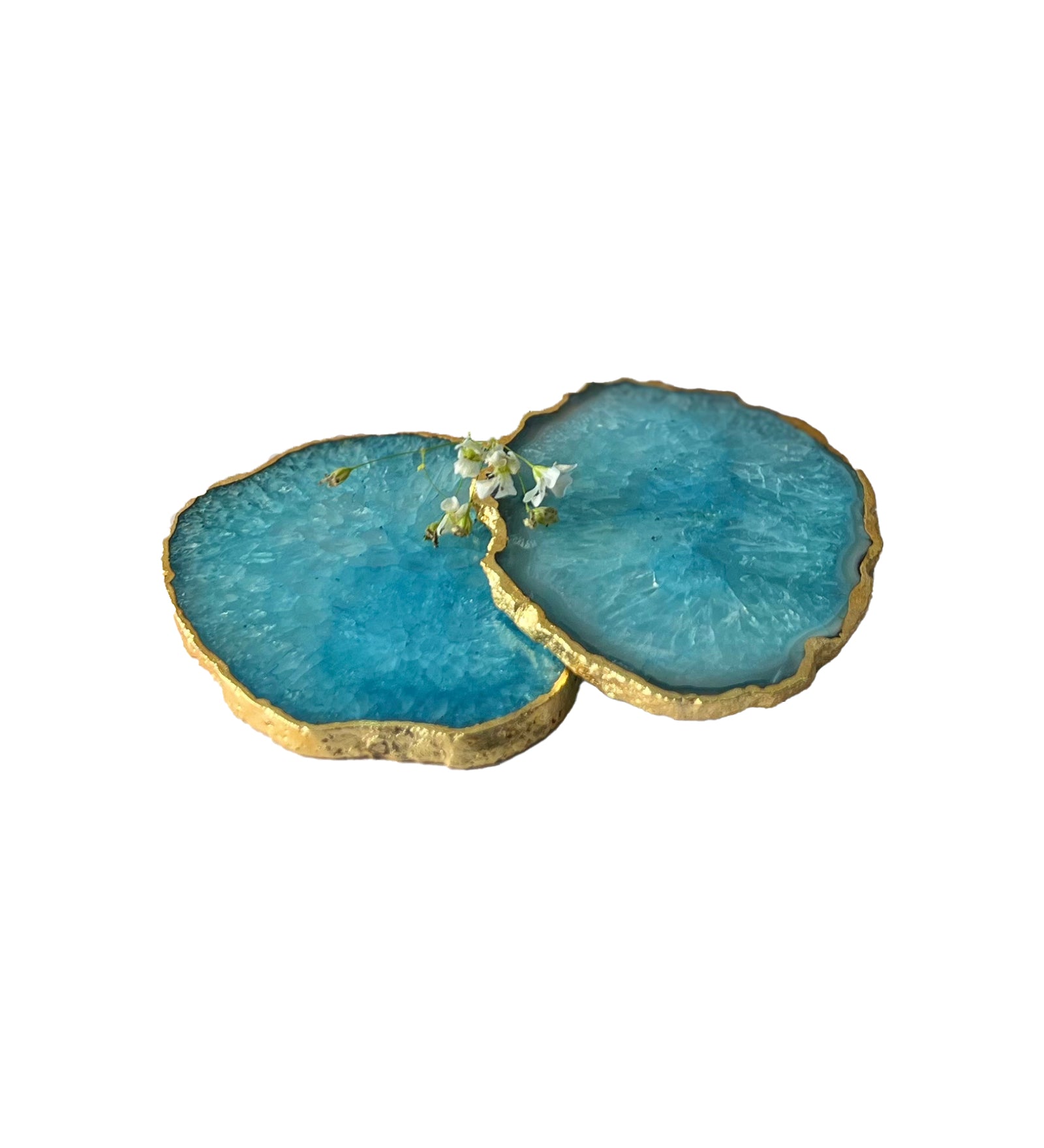 Crystal Agate Coaster Gold Plated Set of 2- Turquoise