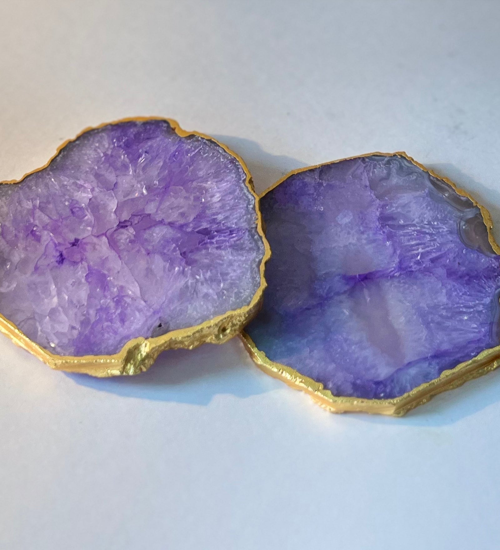 Crystal Agate Coaster Gold Plated Set of 2- Purple