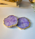 Crystal Agate Coaster Gold Plated Set of 2- Purple