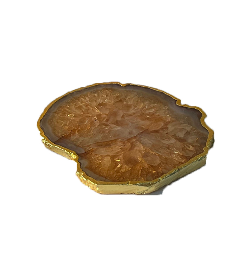 Crystal Agate Coaster Gold Plated Set of 2- Brown