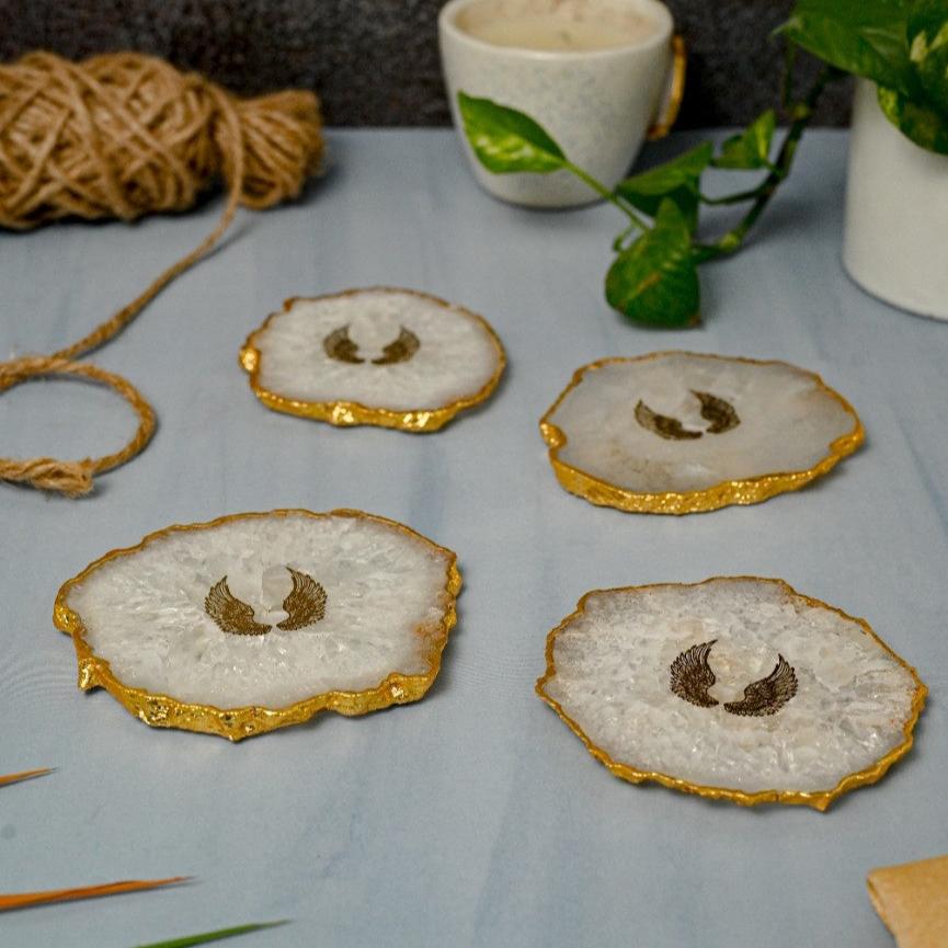 Crystal Agate Stone Angel Wings Coaster Set of 4 Table Coaster