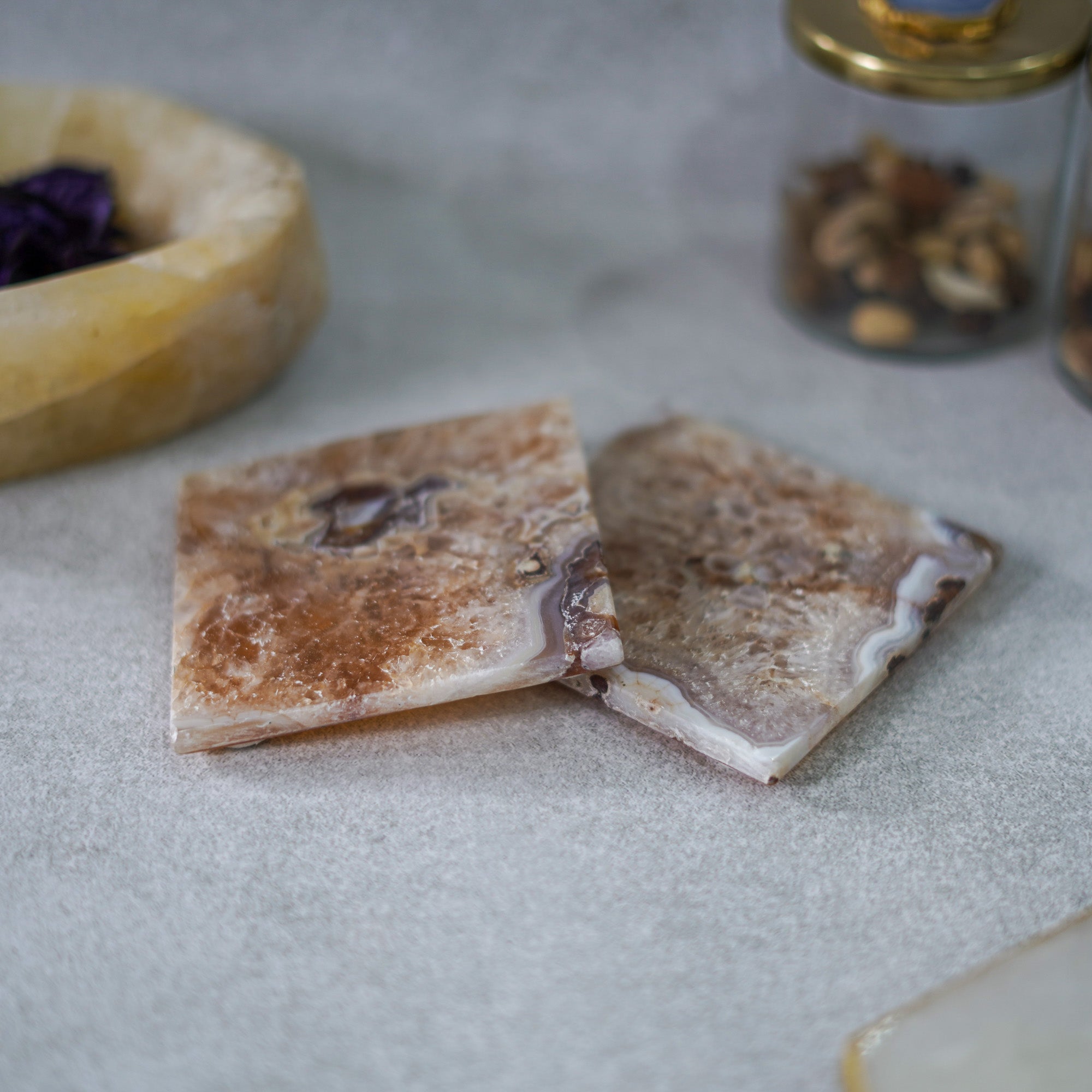 Crystal Agate Stone Coaster Set of 2 Square Table Coaster