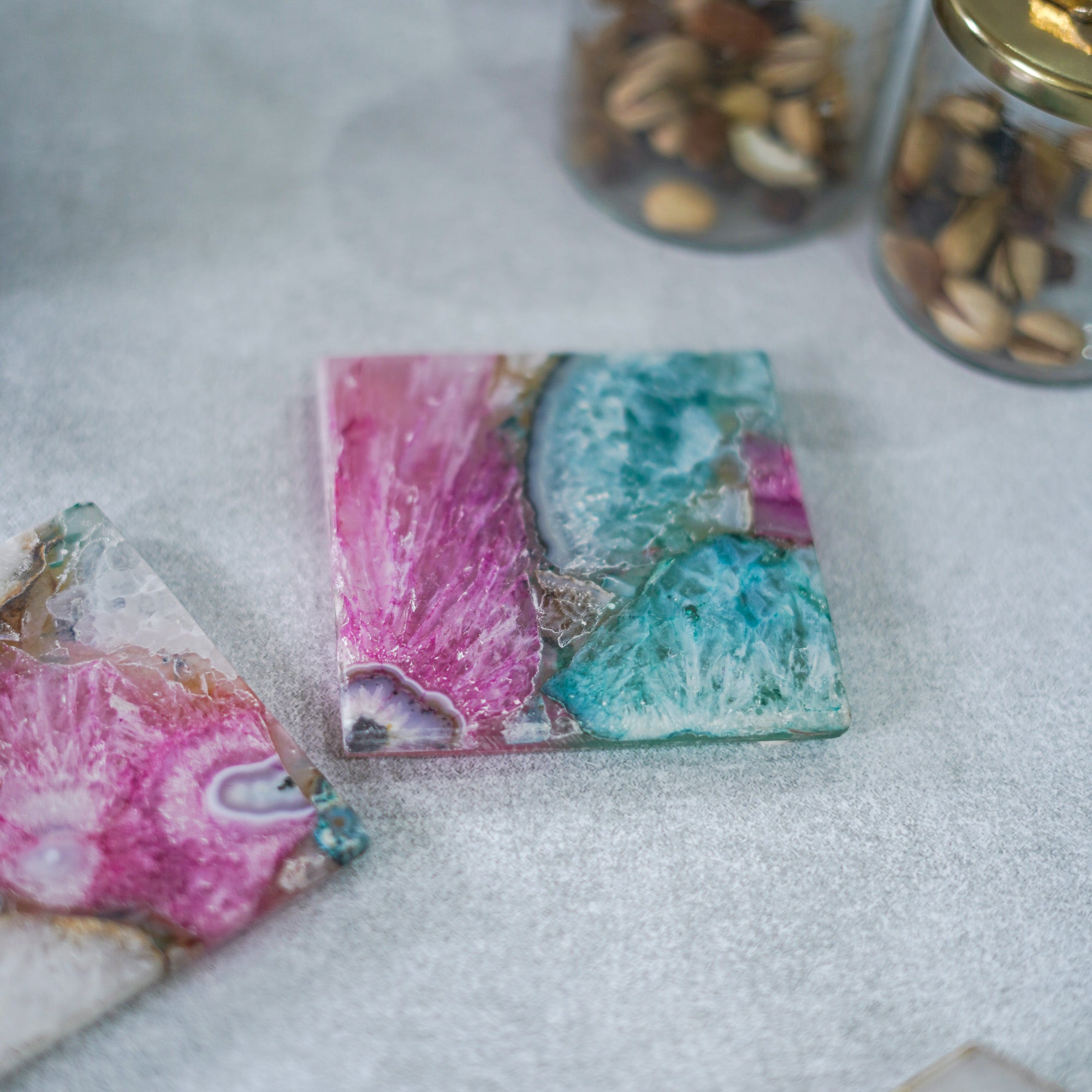 Crystal Agate Stone Coaster Set of 2 Square Table Coaster