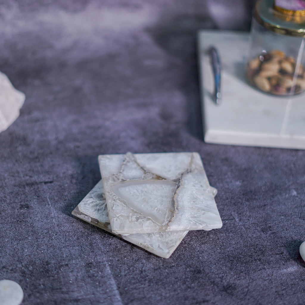 Crystal Agate Stone Coaster Set of 2 Square Table Coaster