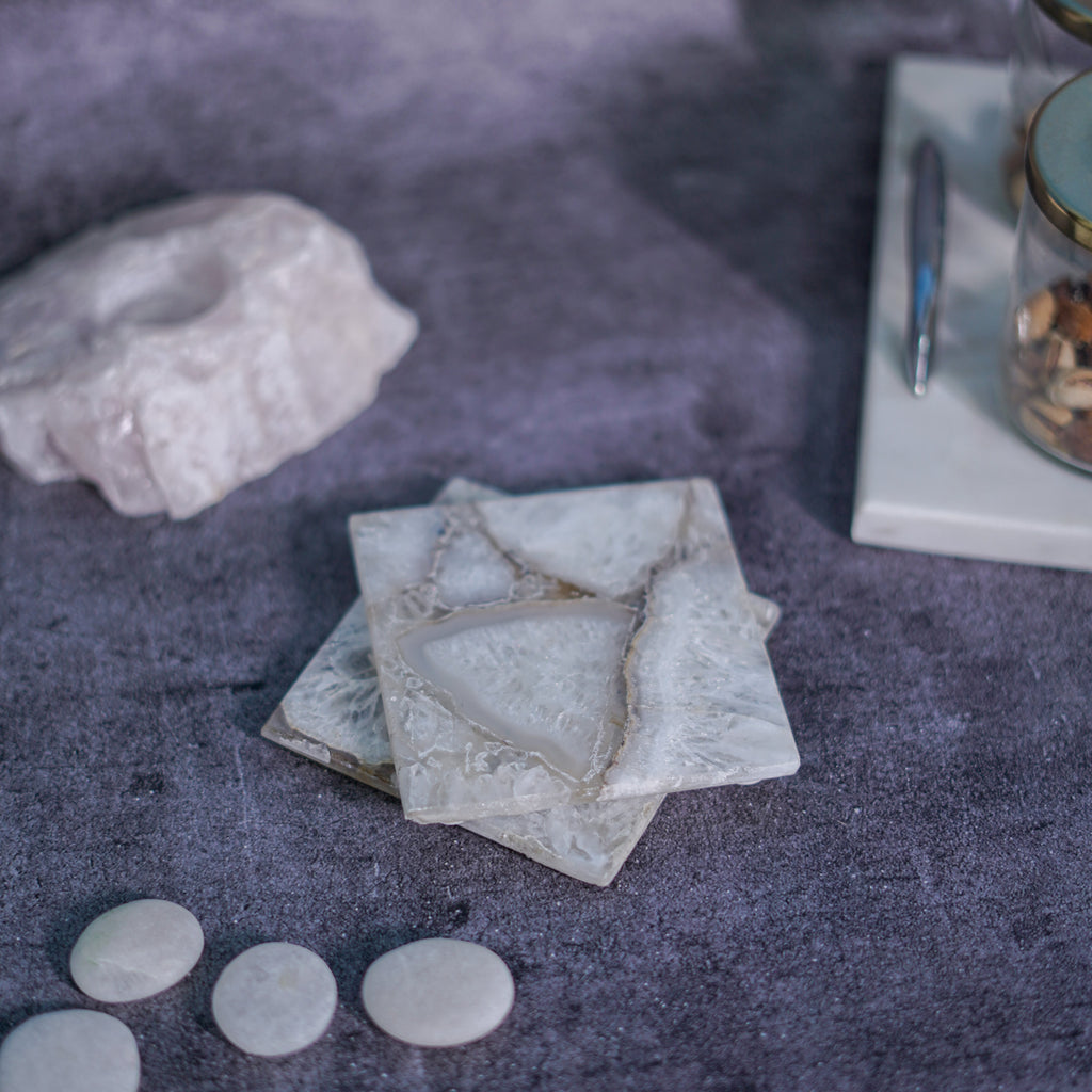 Crystal Agate Stone Coaster Set of 2 Square Table Coaster