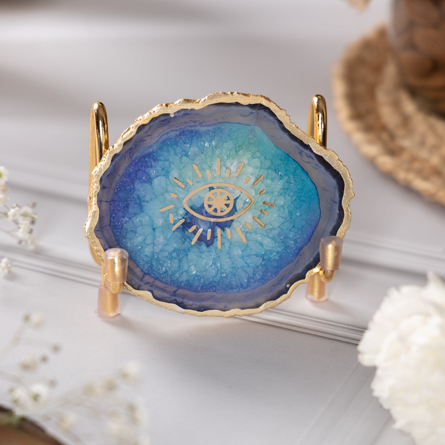 Evil Eye Blue Agate Metal Showpeice