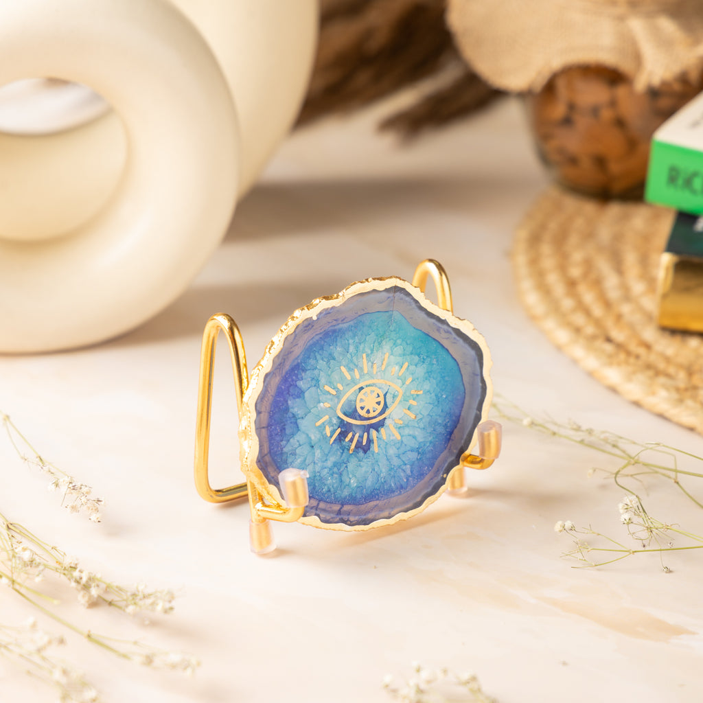 Evil Eye Blue Agate Metal Showpeice