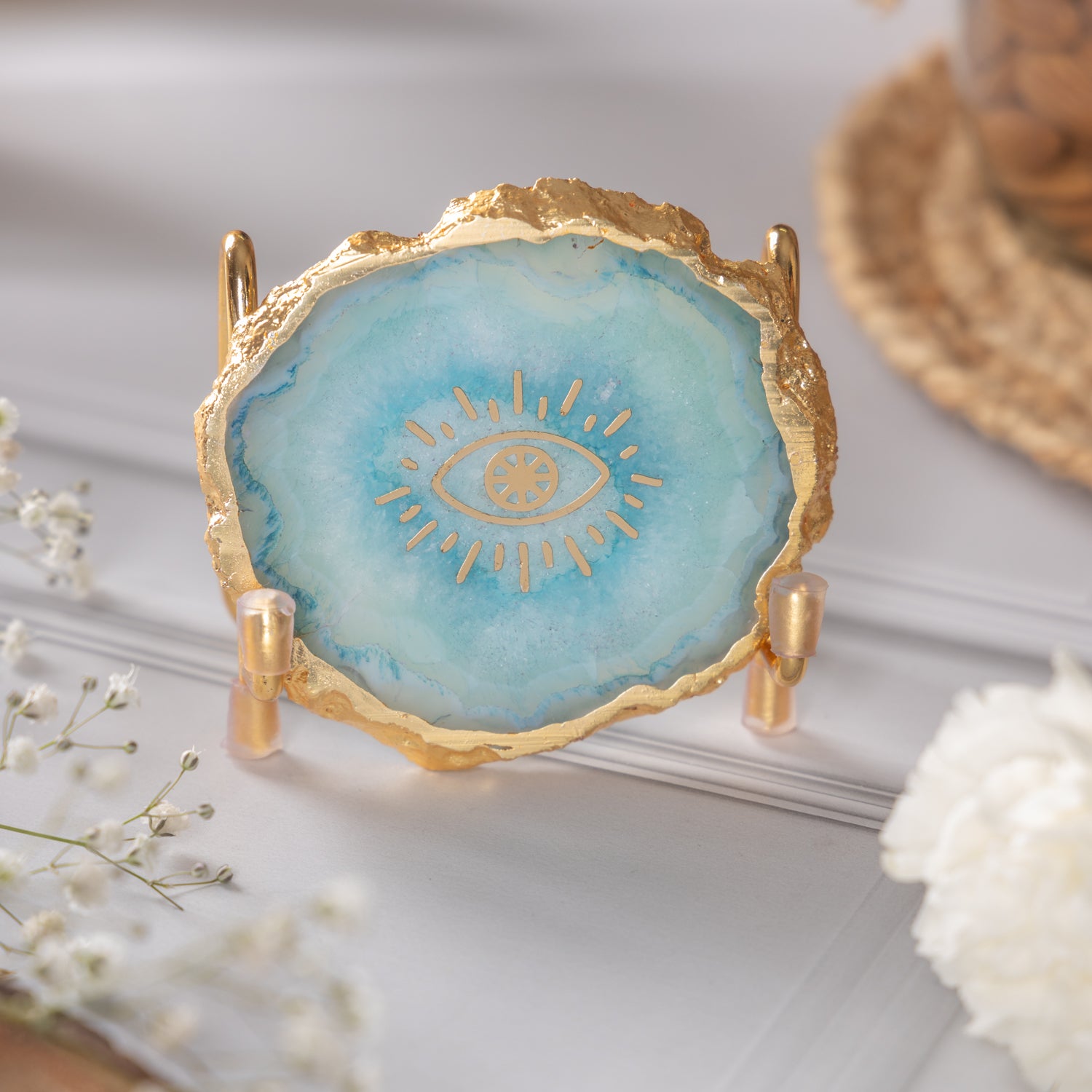 Evil Eye Turquoise Agate Metal Showpeice