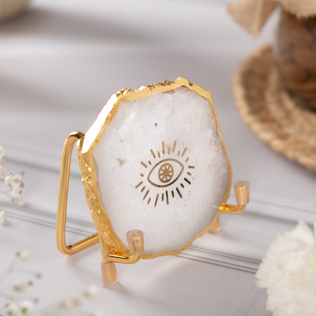 Evil Eye White Agate Metal Showpeice